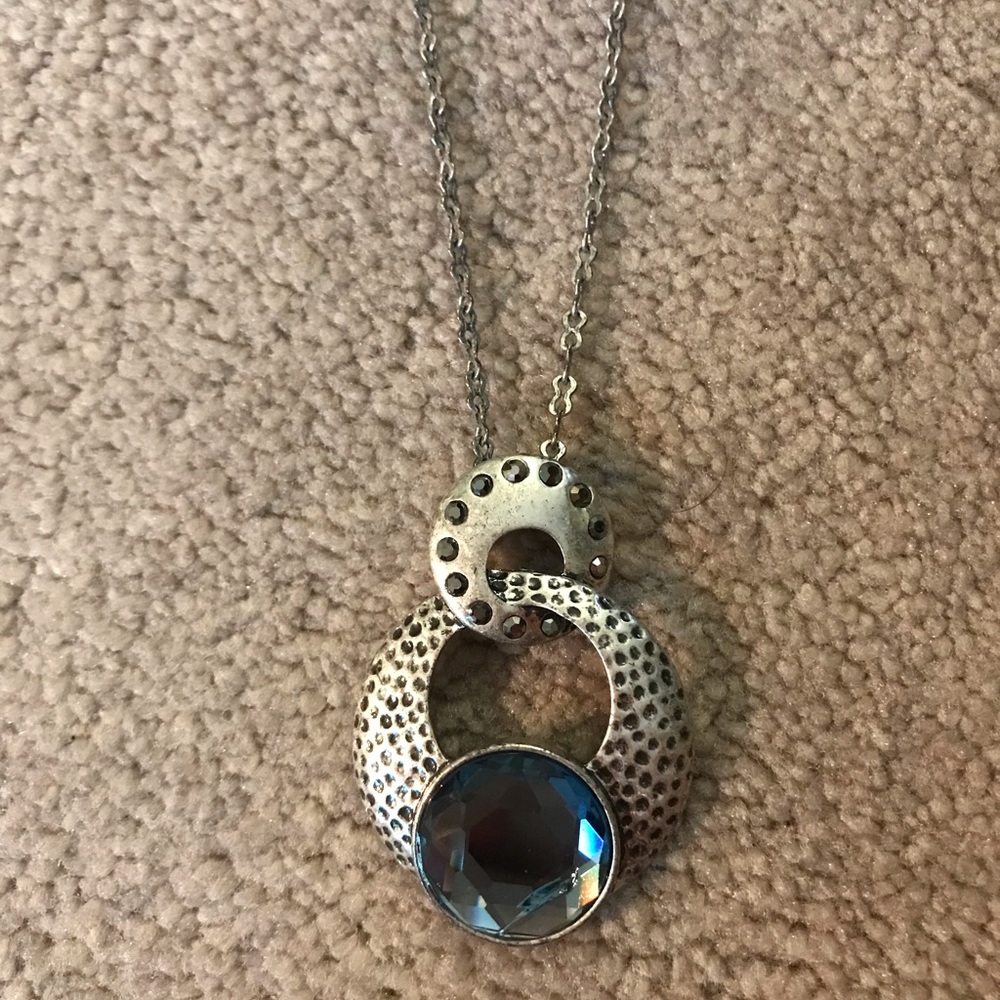 Lia Sophia “Caleigh” Kiam Necklace. Silver, blue topaz, and cut crystals